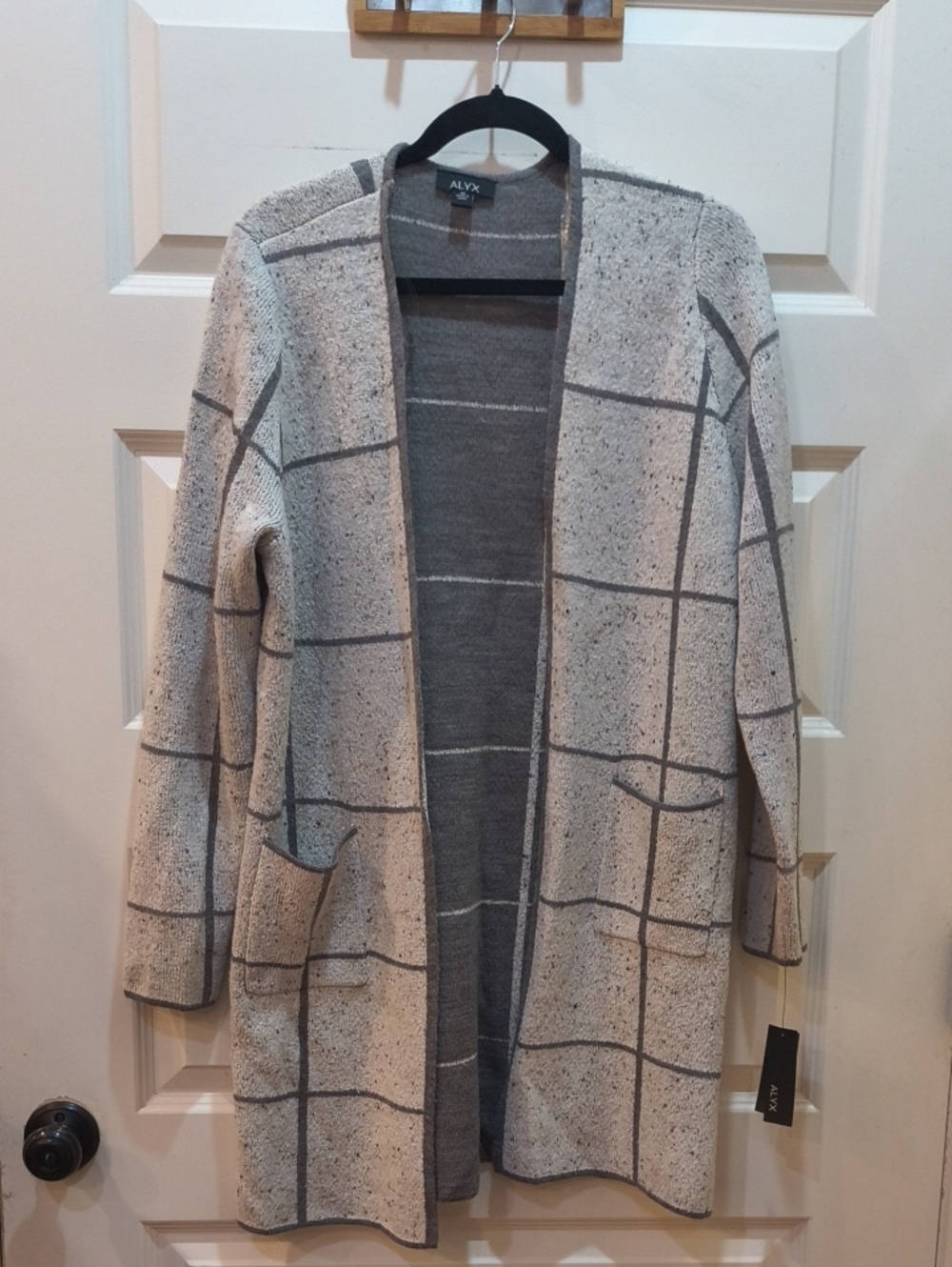 Alyx Light Gray Windowpane Open-Front Cardigan